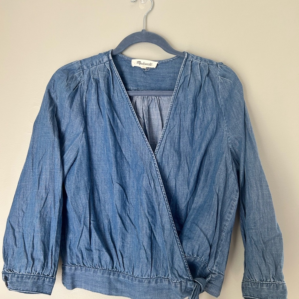 Madewell Denim Blouse M | Tie Side Detail | Soft Cotton Lyocell Top